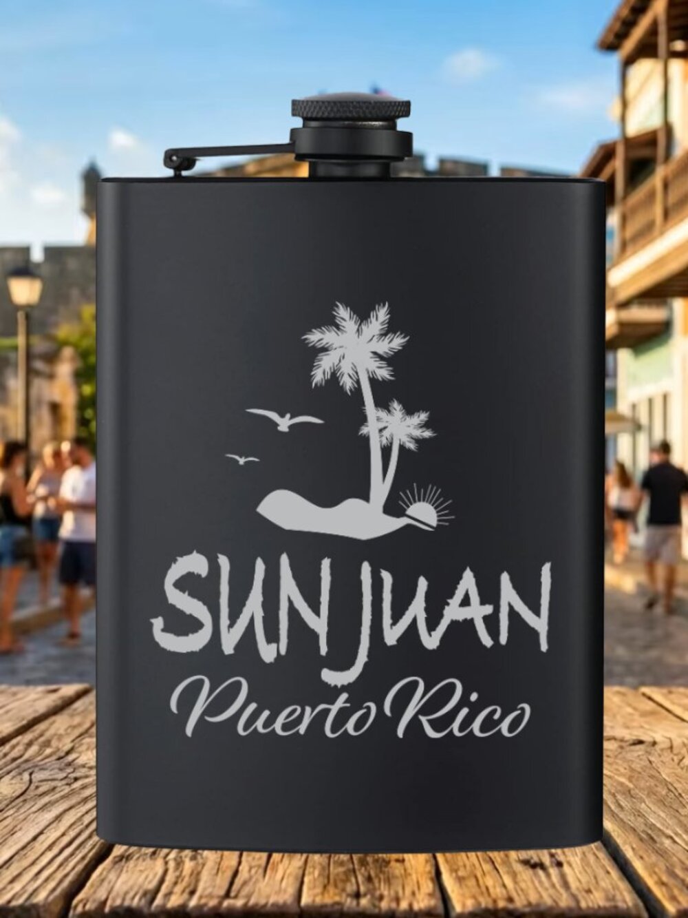 Personalized Puerto Rico Sun Juan Black Flask | Puerto Rico | Family Gift | Gift